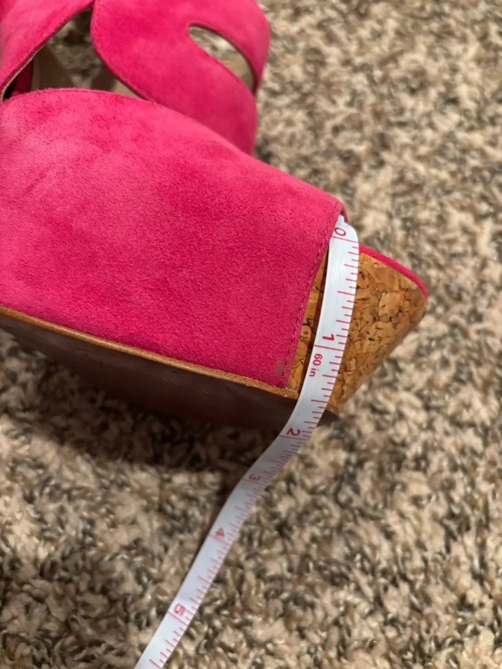 Paris Hilton Hot Pink Suede Platform Sandals with Cork Block Heel